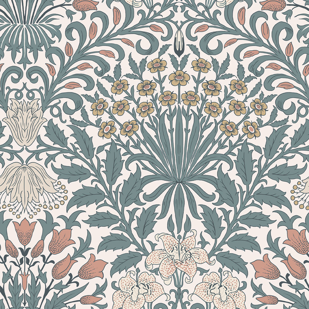 Tapeta, modrá, žltá, kvety, listy, 140493, William Morris at Home vol. 2