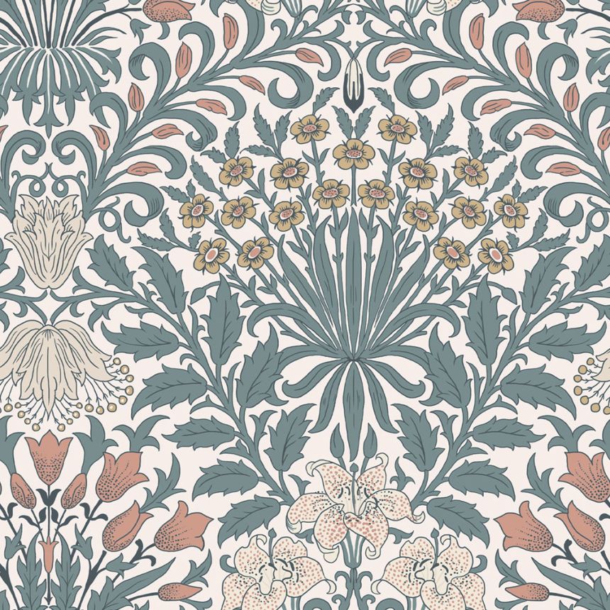 Tapeta, modrá, žltá, kvety, listy, 140493, William Morris at Home vol. 2