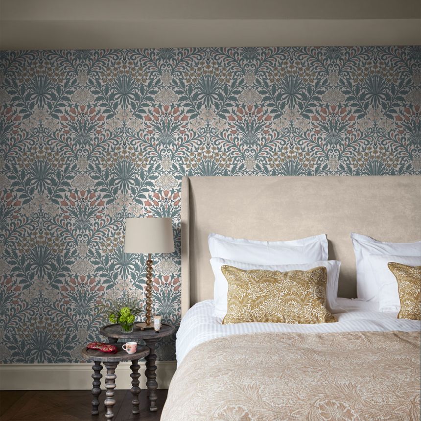Tapeta, modrá, žltá, kvety, listy, 140493, William Morris at Home vol. 2
