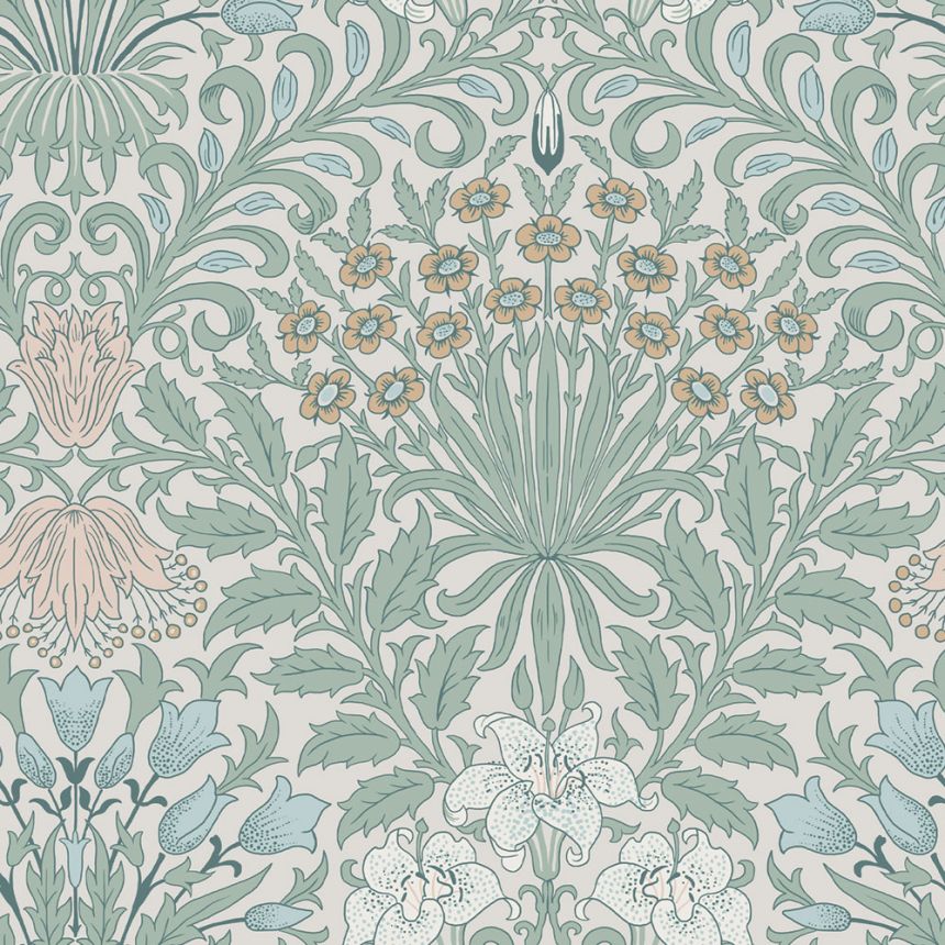 Tapeta, zelená, ružová, kvety, listy, 140496, William Morris at Home vol. 2