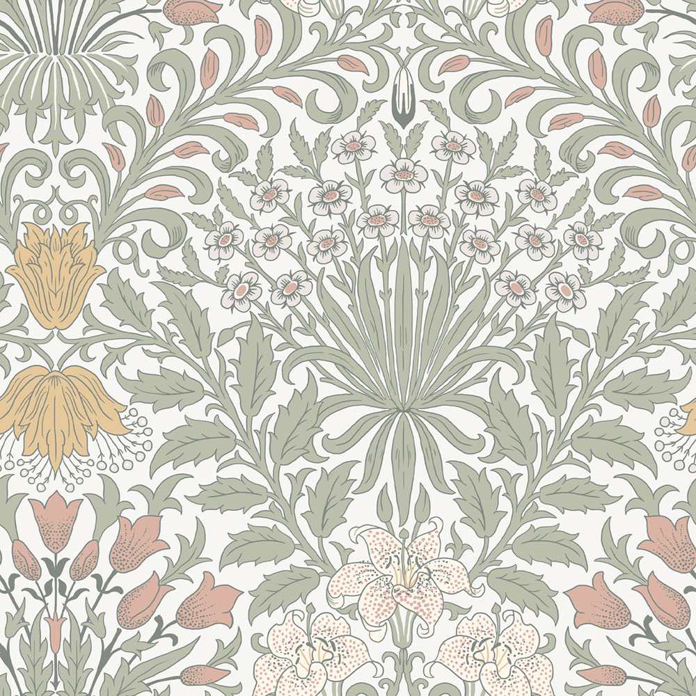 Tapeta, sivá, ružová, kvety, listy, 140497, William Morris at Home vol. 2