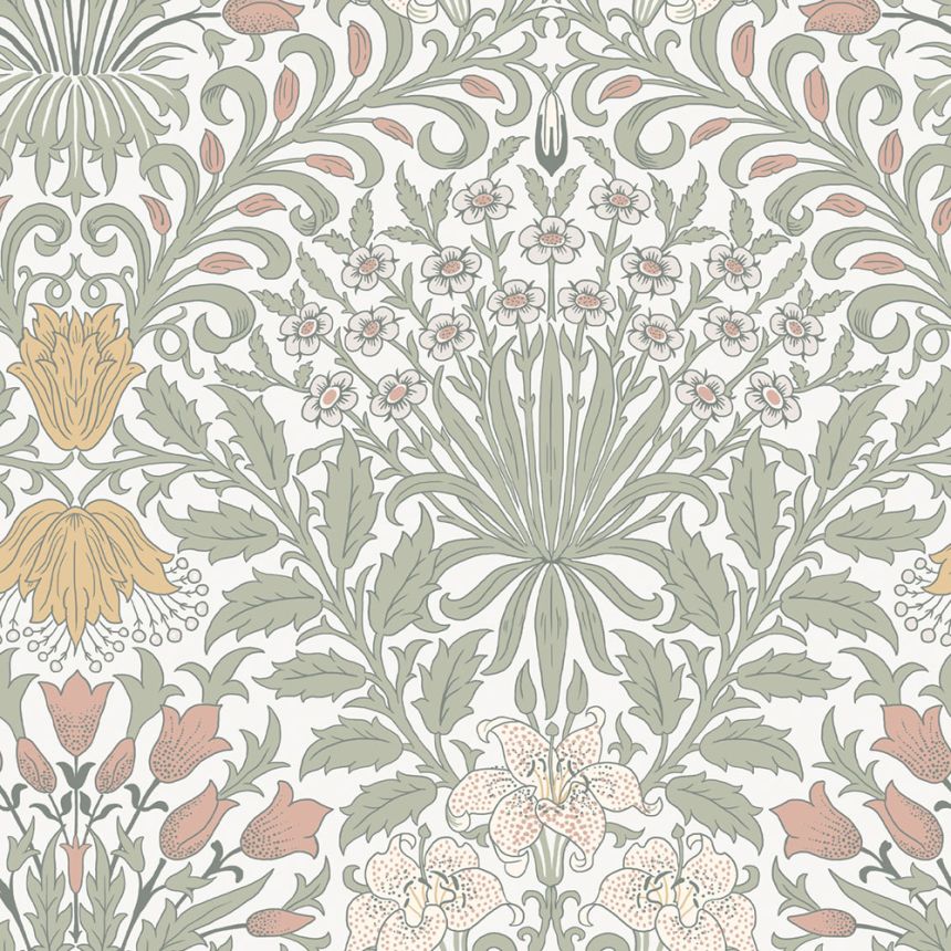 Tapeta, sivá, ružová, kvety, listy, 140497, William Morris at Home vol. 2