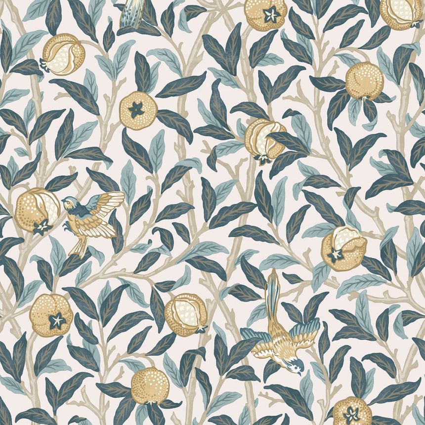 Tapeta, béžová, zelená, vetvičky, vtáky, 140501, William Morris at Home vol. 2