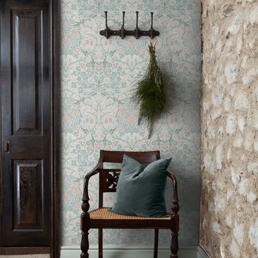 Tapeta, sivá, zelená, kvety, listy, 140504, William Morris at Home vol. 2