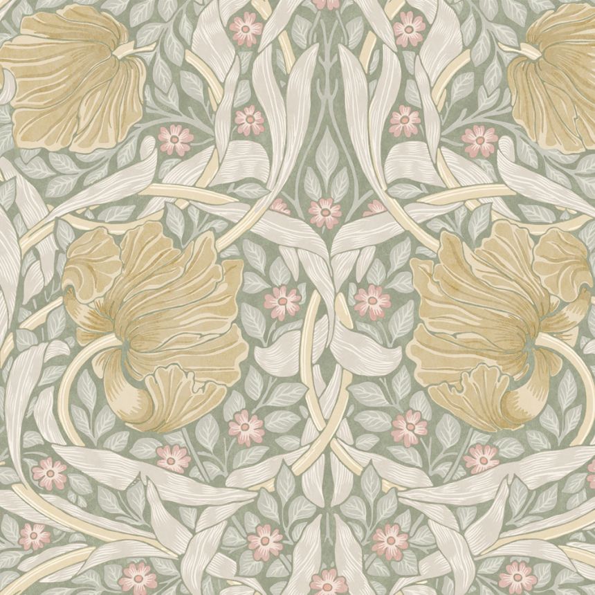 Tapeta, zelená, okrová, kvety, 140506, William Morris at Home vol. 2