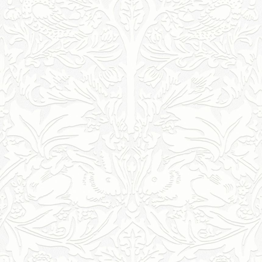 Tapeta, biela, listy, stromy, vtáky, zajačiky, 142104, William Morris at Home vol. 2