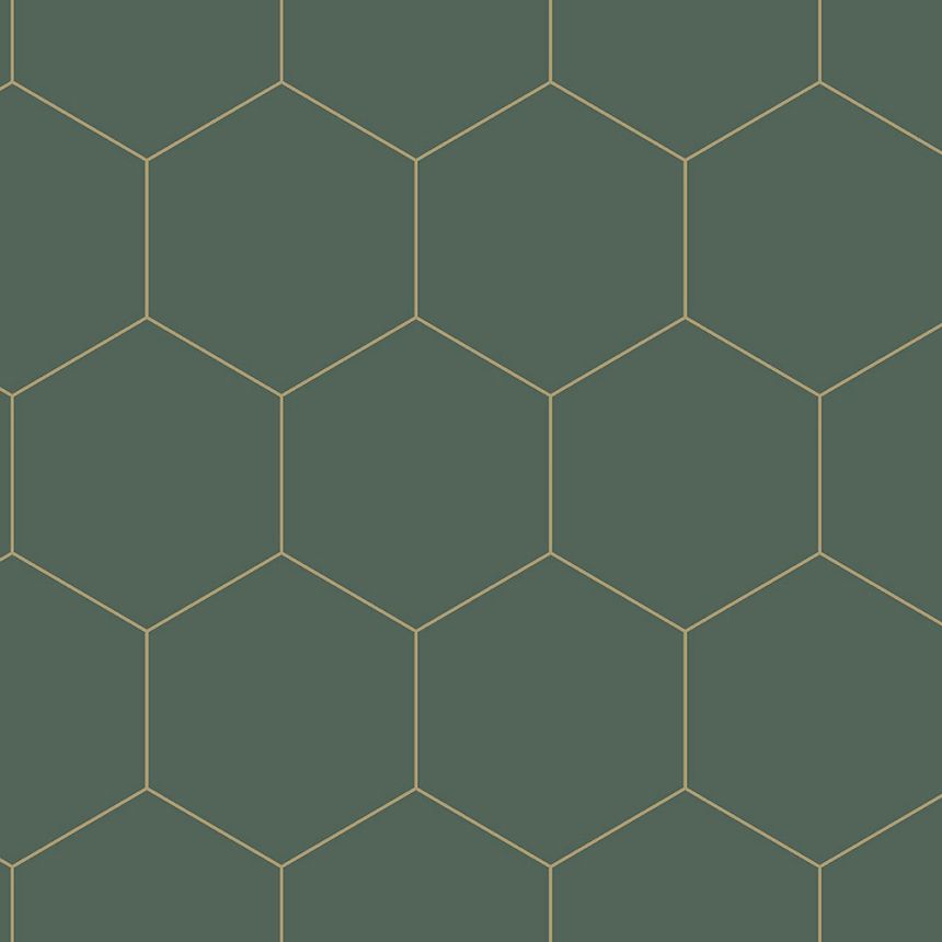 Tmavo zelená vliesová tapeta, vzor šesťuholníkov 139228, Art Deco, Esta