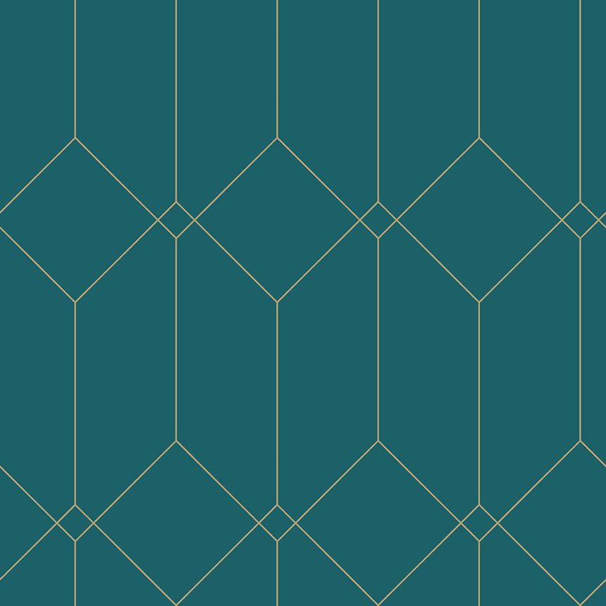 Tyrkysová geometrická vliesová tapeta, zlaté línie139224, Art Deco, Esta
