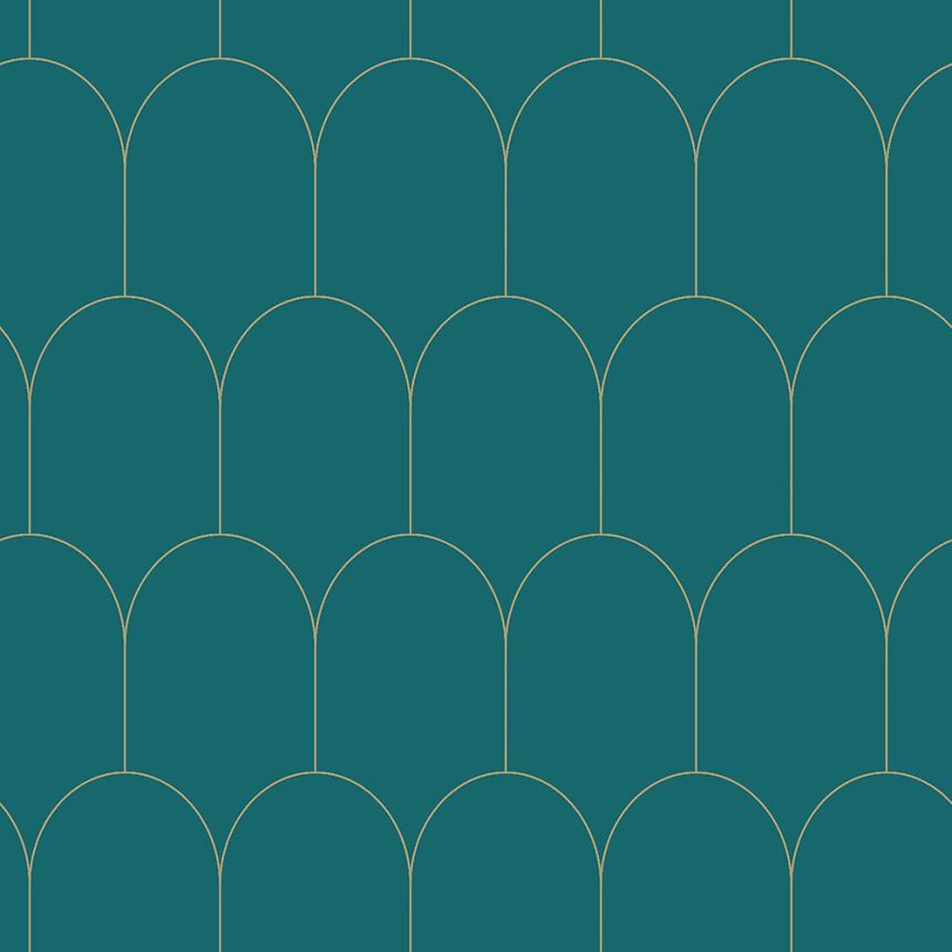 Tyrkysová vliesová tapeta, geometrický oblúkový vzor  139205, Art Deco, Esta
