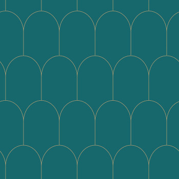 Tyrkysová vliesová tapeta, geometrický oblúkový vzor  139205, Art Deco, Esta