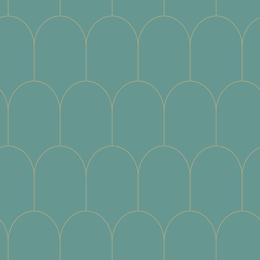 Tyrkysová vliesová tapeta, geometrický oblúkový vzor  139204, Art Deco, Esta