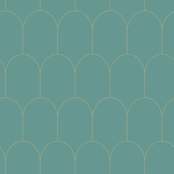 Tyrkysová vliesová tapeta, geometrický oblúkový vzor  139204, Art Deco, Esta