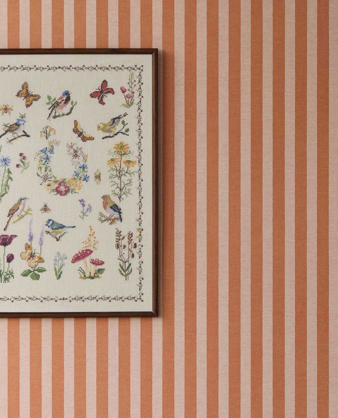 Tapeta, oranžová, ružová, imitácia pruhovanej látky, 363158, Tiny Treasures, Eijffinger