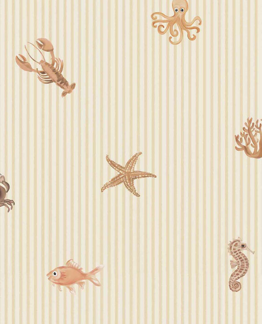 Detská tapeta, hnedá, béžová, pruhy, morské motívy, 363170, Tiny Treasures, Eijffinger