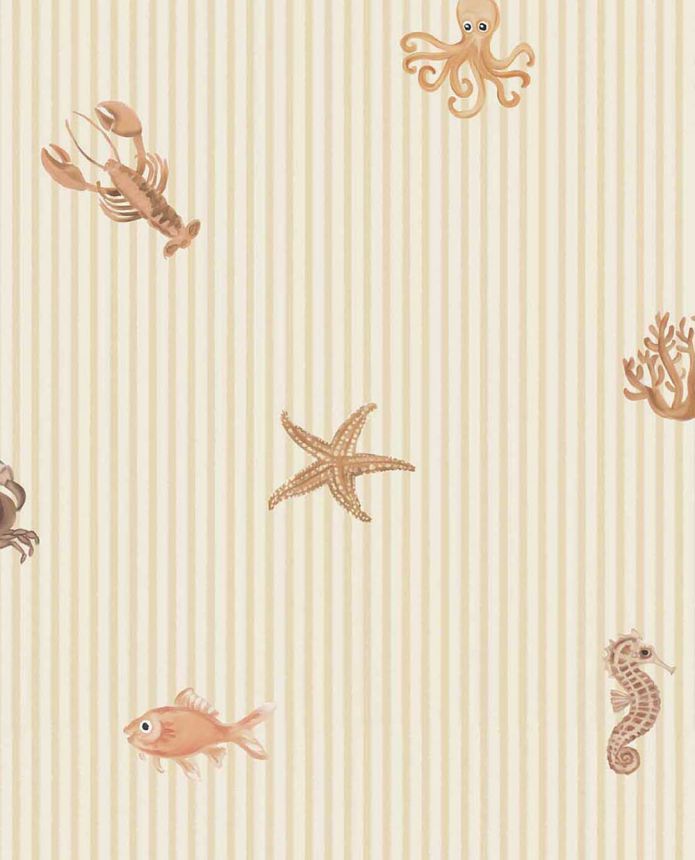 Detská tapeta, hnedá, béžová, pruhy, morské motívy, 363170, Tiny Treasures, Eijffinger