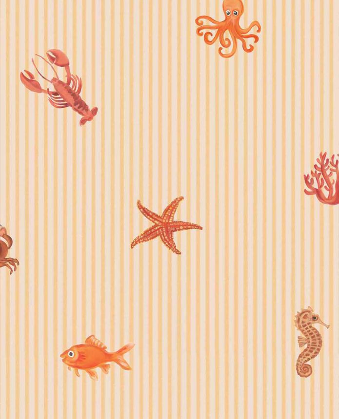 Detská tapeta, oranžová, ružová, pruhy, morské motívy, 363171, Tiny Treasures, Eijffinger