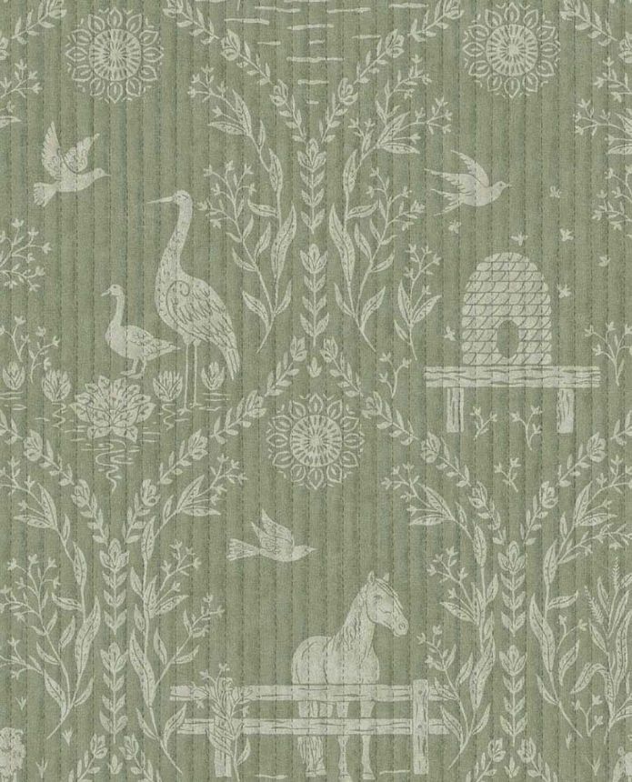 Zelená tapeta, zvieratá, kvety, 363134, Tiny Treasures, Eijffinger