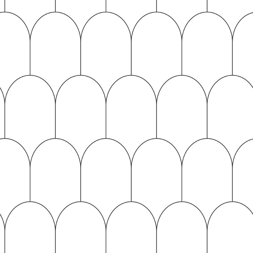 Biela vliesová tapeta, geometrický oblúkový vzor 139140, Black & White, Esta