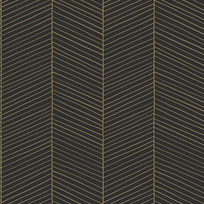 Čierno-zlatá vliesová tapeta prúžky, pruhy 139136, Black & White, Art Deco, Esta
