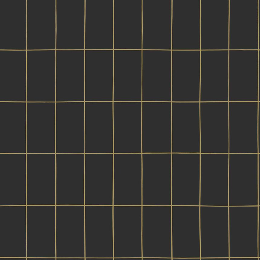 Vliesová čierna tapeta, zlaté obrysy obdĺžnikov 139132, Black & White, Esta