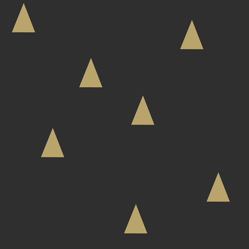Vliesová čierna tapeta so zlatými trojuholníky 139123, Black & White, Esta