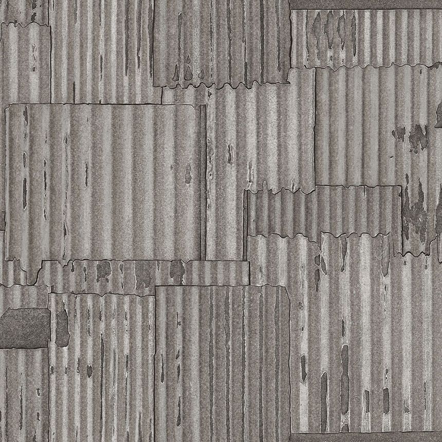 Sivostrieborná vliesová tapeta design vlnitý plech 347618, Matières - Metal, Origin