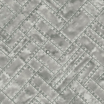Vliesová tapeta, imitácia sivostrieborných kovových dosiek s nitmi 337243, Matières - Metal, Origin