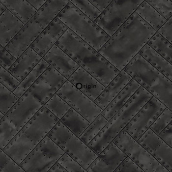 Vliesová čierna tapeta, imitácia kovových dosiek s nitmi 337240, Matières - Metal, Origin
