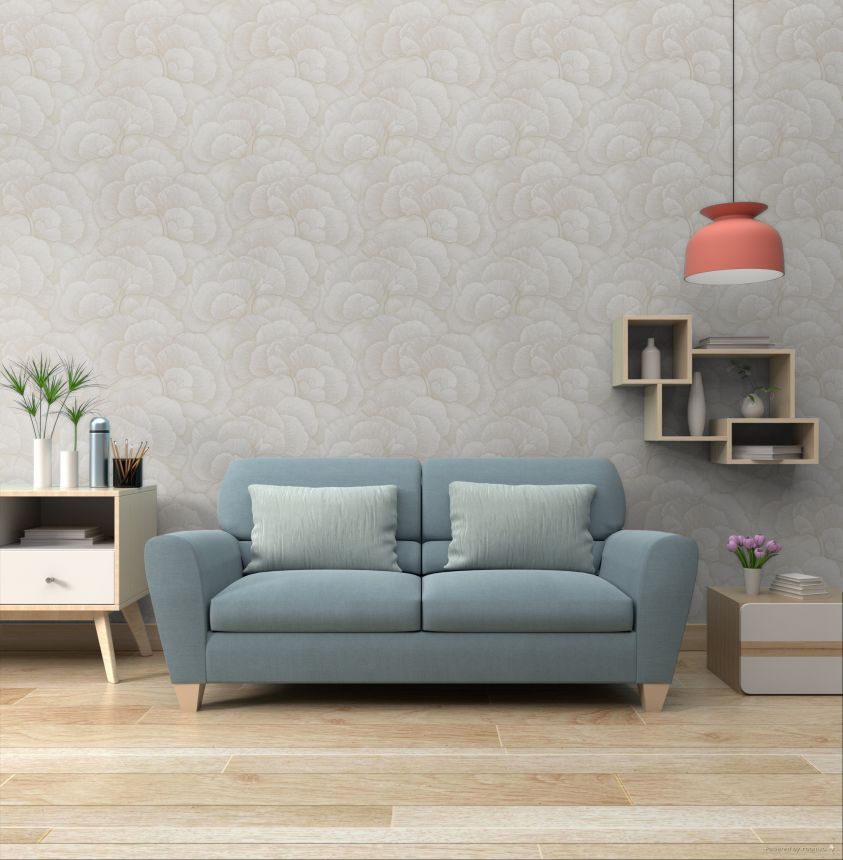 Tapeta s listami ginka, svetlá béžovo-sivá, strieborná, RE521011, Renaissance, Design ID