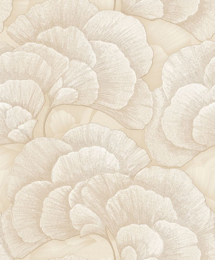 Tapeta s listami ginka, svetlá béžová, zlatá, RE521012, Renaissance, Design ID