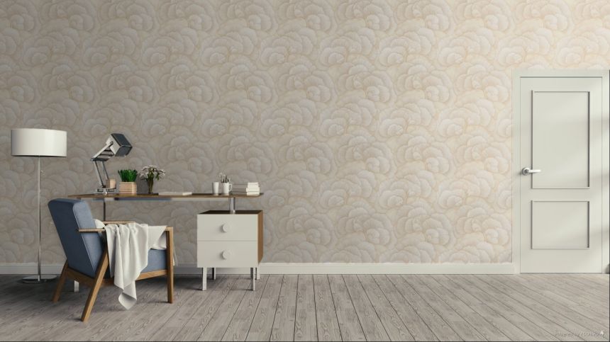 Tapeta s listami ginka, svetlá béžová, zlatá, RE521012, Renaissance, Design ID