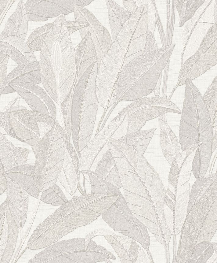 Tapeta s listami, biela, sivo-strieborná, RE521051, Renaissance, Design ID
