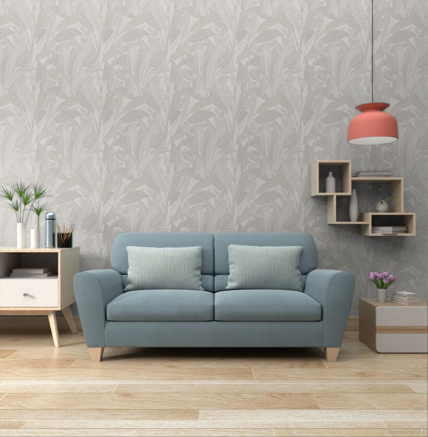 Tapeta s listami, biela, sivo-strieborná, RE521051, Renaissance, Design ID