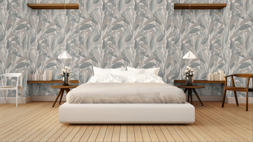 Tapeta s listami, modrá, béžovo-sivá, RE521054, Renaissance, Design ID