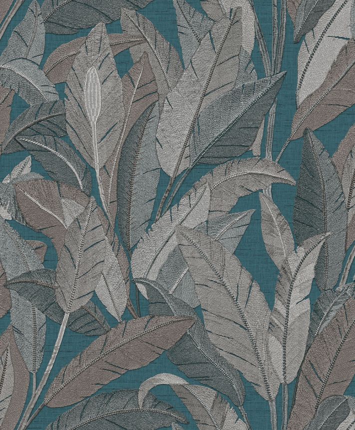 Tapeta s listami, petrolejová, sivá, RE521056, Renaissance, Design ID