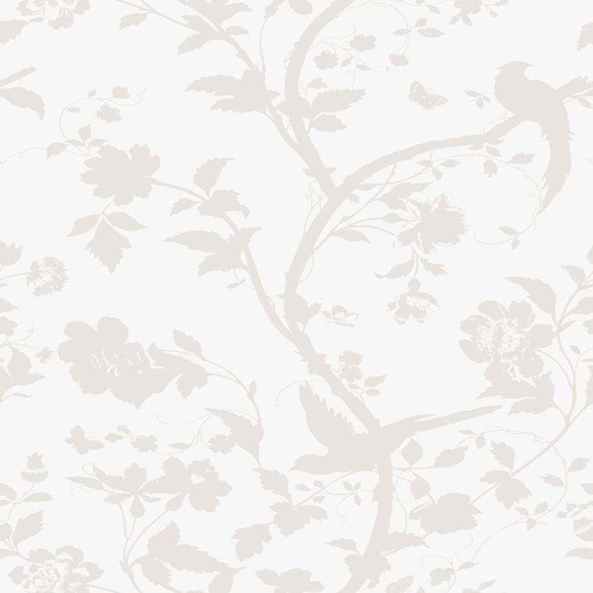 Tapeta s kvetinami a vtáčikmi, bielo-krémová, 113391, Laura Ashley Signature   ROZBALENÉ
