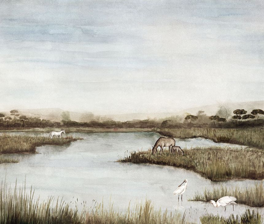 Obrazová tapeta Krajina s koňmi, šedá, hnědá, 36934, Camargue, Marburg