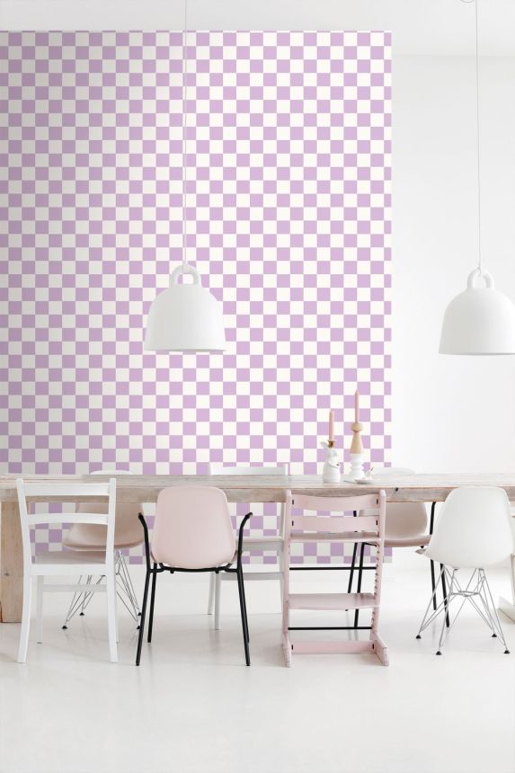 Tapeta so šachovnicovým vzorom, fialová, biela, 139997, Color Pop, Esta Home