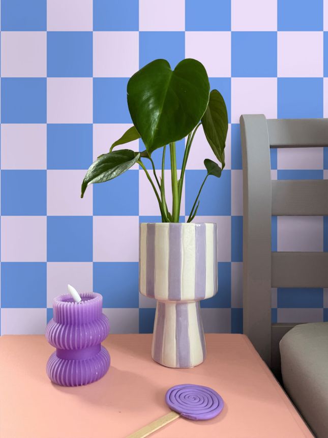 Tapeta so šachovnicovým vzorom, modrá, ružová, 130912, Color Pop, Esta Home