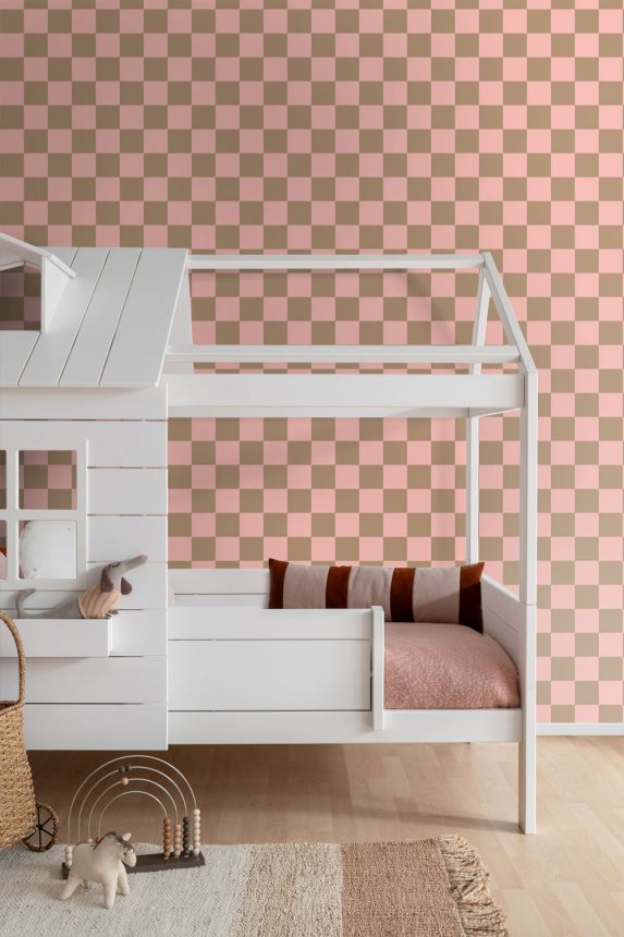 Tapeta so šachovnicovým vzorom, zlatohnedá, staroružová, 130913, Color Pop, Esta Home