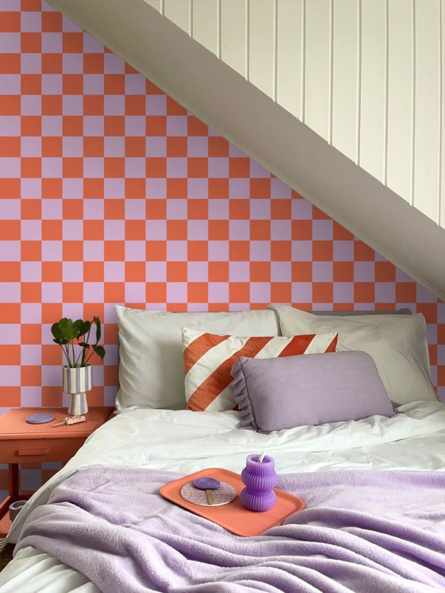 Tapeta so šachovnicovým vzorom, červená, ružová, 130914, Color Pop, Esta Home