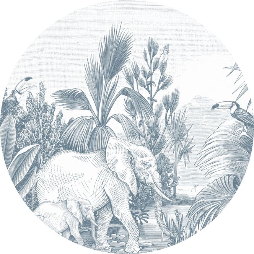 Samolepiaca kruhová obrazová tapeta Džungľa, slony 159089, priemer 140 cm, Forest Friends, Esta