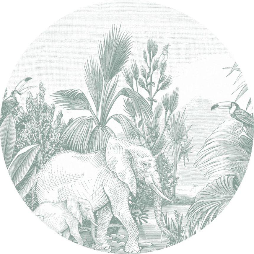 Samolepiaca kruhová obrazová tapeta Džungľa, slony 159087, priemer 140 cm, Forest Friends, Esta