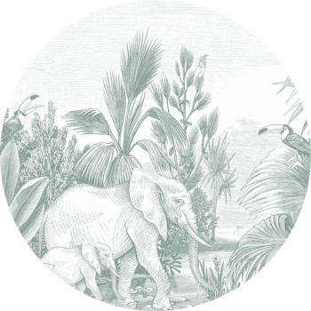 Samolepiaca kruhová obrazová tapeta Džungľa, slony 159087, priemer 140 cm, Forest Friends, Esta