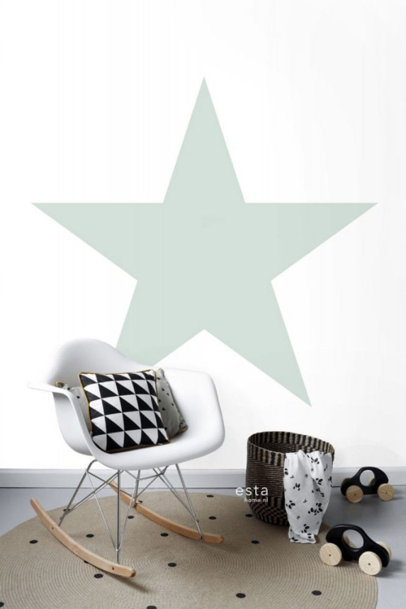 Biela vliesová obrazová tapeta, zelená hviezda 158841, 1,86 x 2,79 m, Little Bandits, Esta