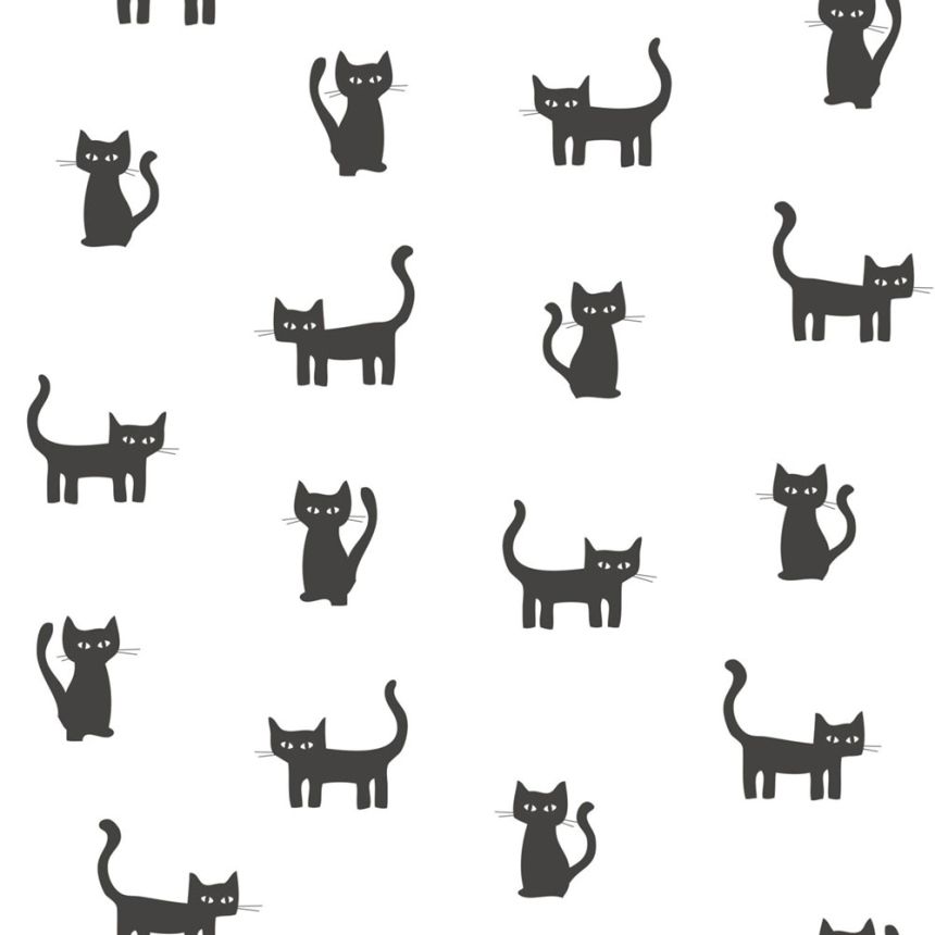 Vliesová tapeta biela s čiernymi mačičkami 138928, Little Bandits, Esta