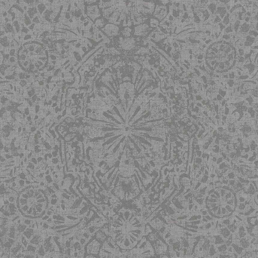 Hnedá vliesová tapeta na stenu, metalický damaškový vzor EE3106, Elementum, Grandeco