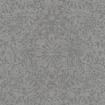Hnedá vliesová tapeta na stenu, metalický damaškový vzor EE3106, Elementum, Grandeco