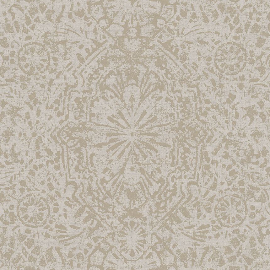 Okrovo-béžová vliesová tapeta na stenu, damaškový vzor EE3104, Elementum, Grandeco