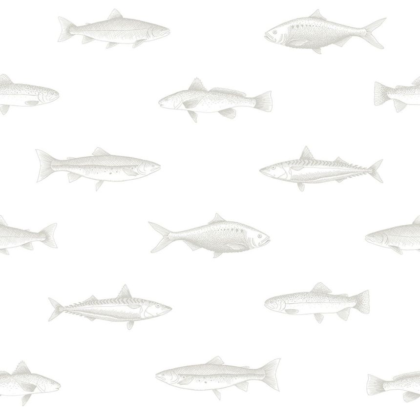 Vliesová biela tapeta so striebornými rybami 138966, Regatta Crew, Esta